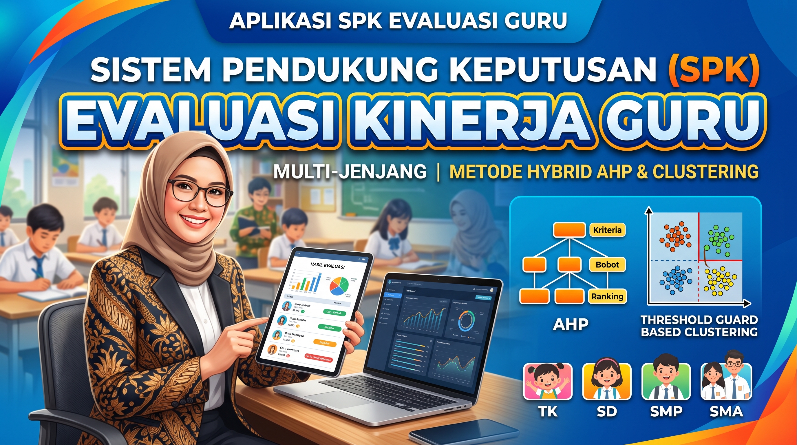 APLIKASI SISTEM PENDUKUNG KEPUTUSAN EVALUASI KINERJA GURU MULTI-JENJANG MENGGUNAKAN METODE HYBRID ANALYTICAL HIERARCHY PROCESS (AHP) DAN THRESHOLD GUARD BASED CLUSTERING